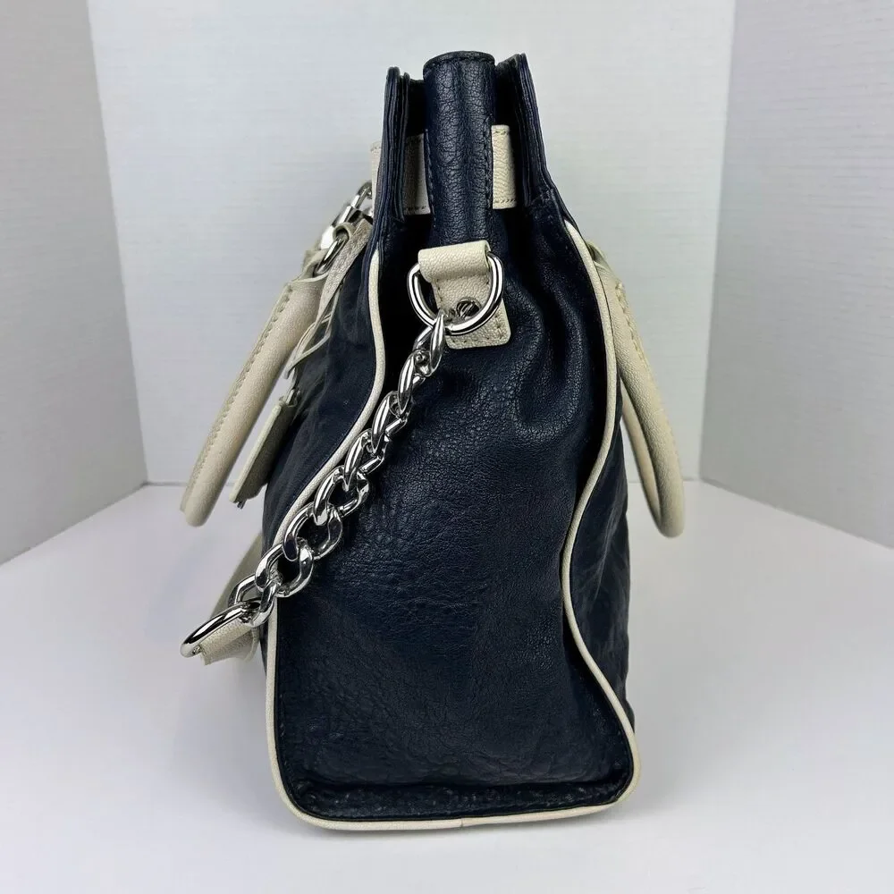 Michael Kors Hamilton East West Tote Shoulder Bag Navy Cream Leather Lock & Key